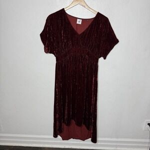 Cabi Grace Tribute Crushed Velvet Dress Burgundy High Low Women's Small